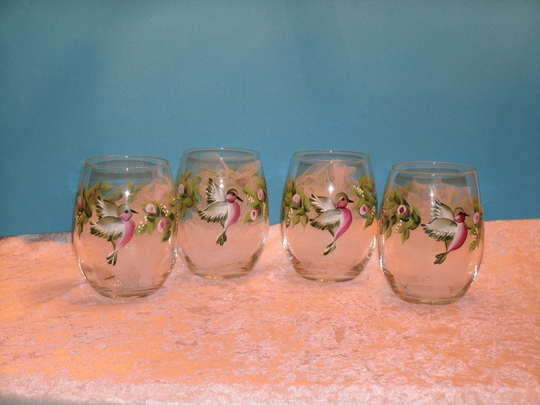Hummingbird Wine Glasses, Stemless, Set Of Four