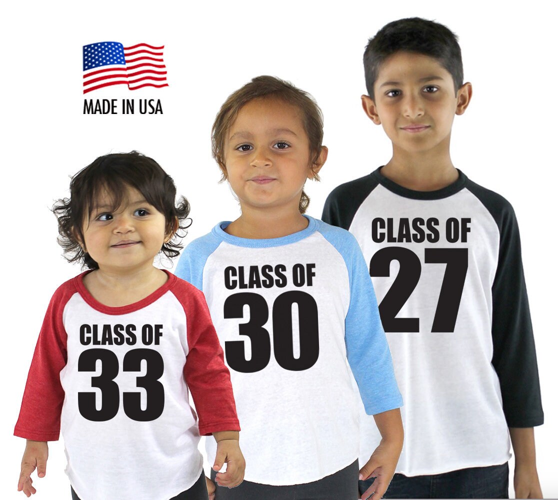 Customized "Class Of' Any Year Tri-Blend Raglan Baseball Shirt - Infant, Toddler, Kid, Youth Sizes Twins Triplets