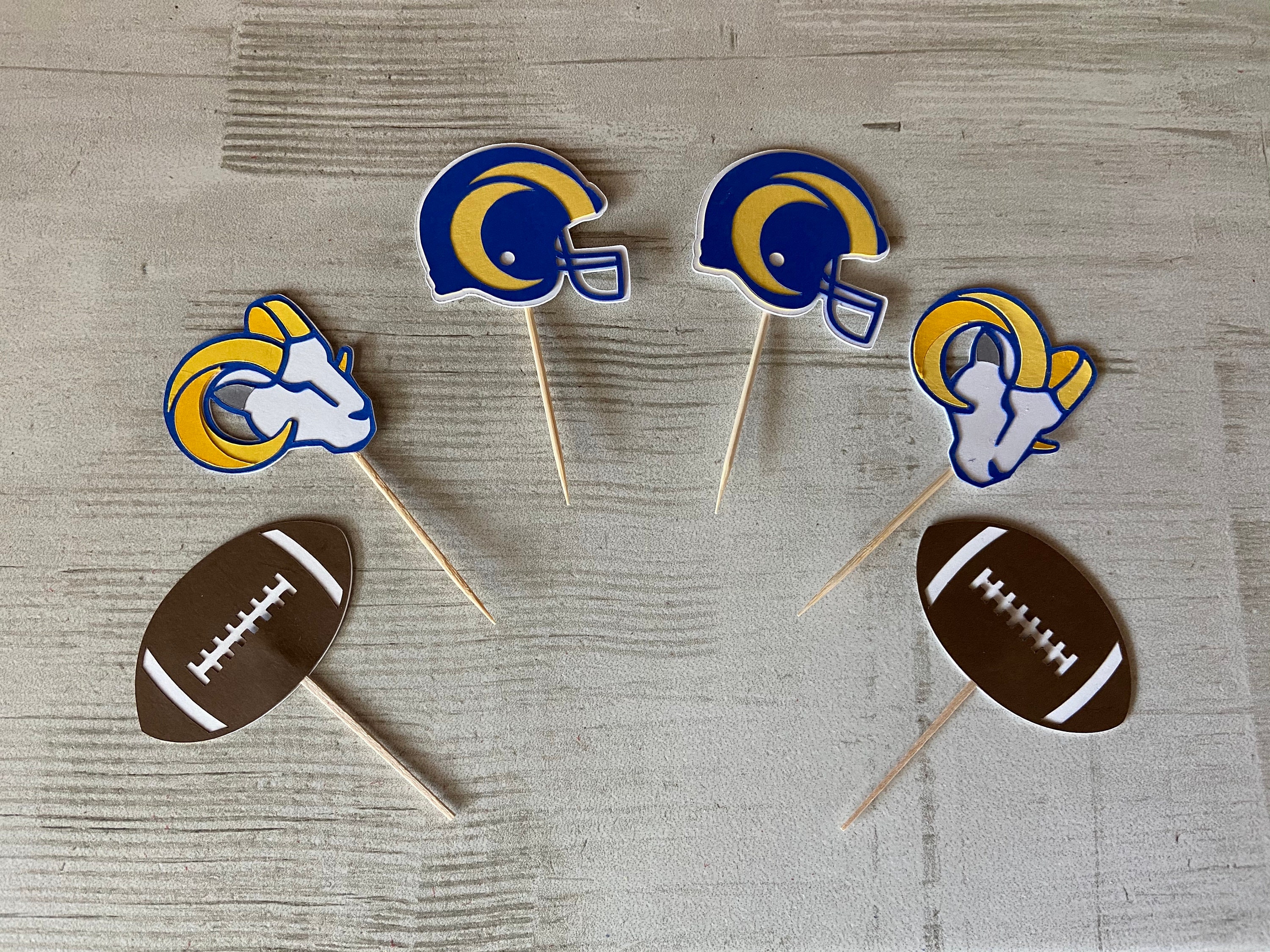 Los Angeles Rams Cupcake Toppers, Food Picks, 2020 New Logos - Royal Blue & Yellow, Super Bowl, Birthday, Tailgate Party La
