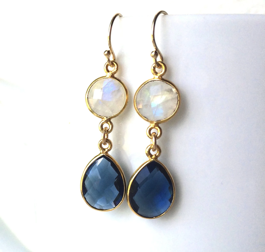 Moonstone Earrings, & London Blue Topaz Navy Earrings