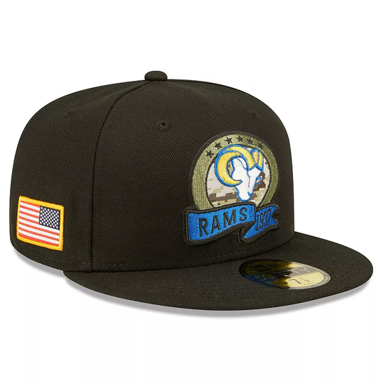 Men's New Era Black Los Angeles Rams 2022 Salute To Service 59FIFTY Fitted Hat, Size: 7 1/2