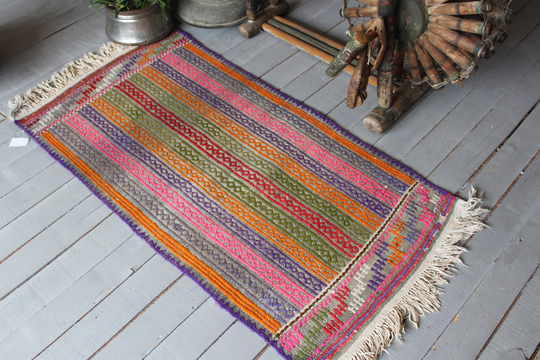 2'2"x4'1" Ft Vintage Striped Yuntdag Kilim Rug, Bohemian Ethnic Turkish Rug
