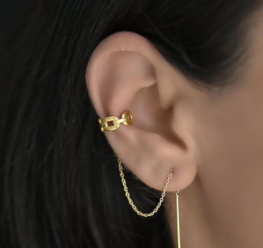 Ear Cuff Threader, No Piercing, Cuff, Conch Earrings, Chain, Gold Cuffs, Fake Piercing