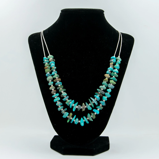 Turquoise. Vintage 925 Sterling Silver 23" Turquoise Two Strand Necklace