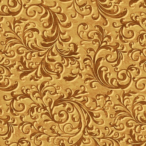 Dark Yellow Scroll Cotton Blender - Vineyard Flourish in Ochre Geoff Allen For Studio E Fabrics 5024-44 Yardage Cut Continuously