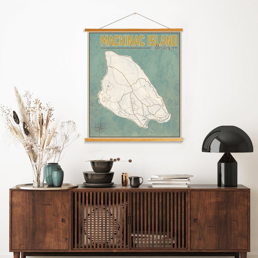 Mackinac Island Nautical Street Map | Hanging Canvas Of Printed Marketplace