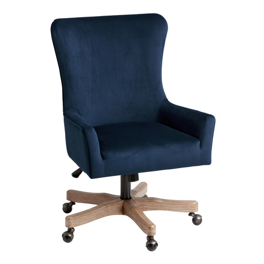 Ink Blue Velvet Trystan Upholstered Home Office Chair by World Market