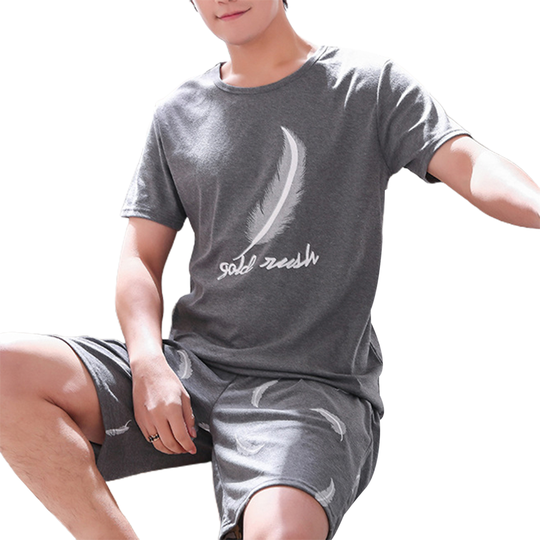 Men Sleepwear Breathable O Neck Cotton Blended Loose Summer Pajamas for Home - dark gray, xl - xl grey