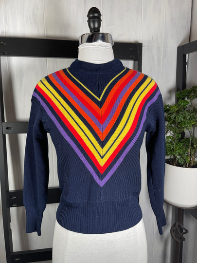 Vtg 70S White Stag Wool Blend Après-Ski Striped Pullover, Xs, Made in Usa, New