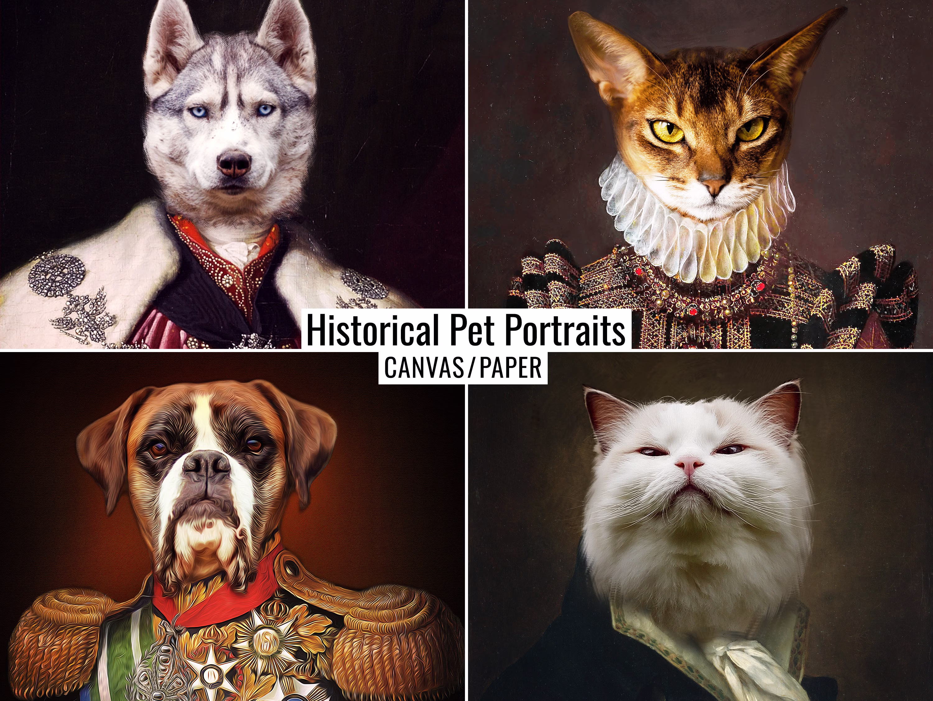 Custom Royal Pet Portrait From Photo, Cat & Dog Painting On Canvas, Personalized Gifts, Renaissance Painting, Pet Memorial Gifts