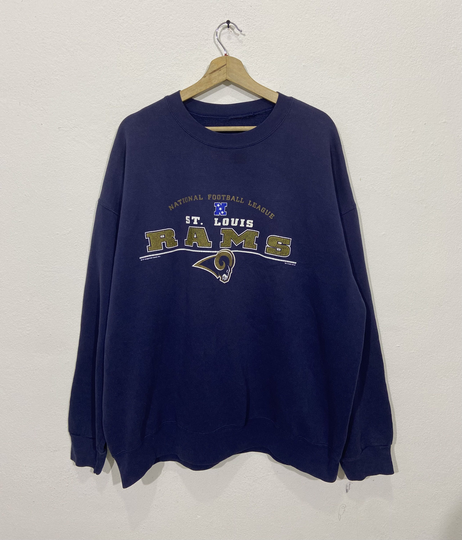 Vintage 90S St Loius Rams Nfl Large 1990S Los Angeles Jumper Crewneck Sweatshirt Blue Size L