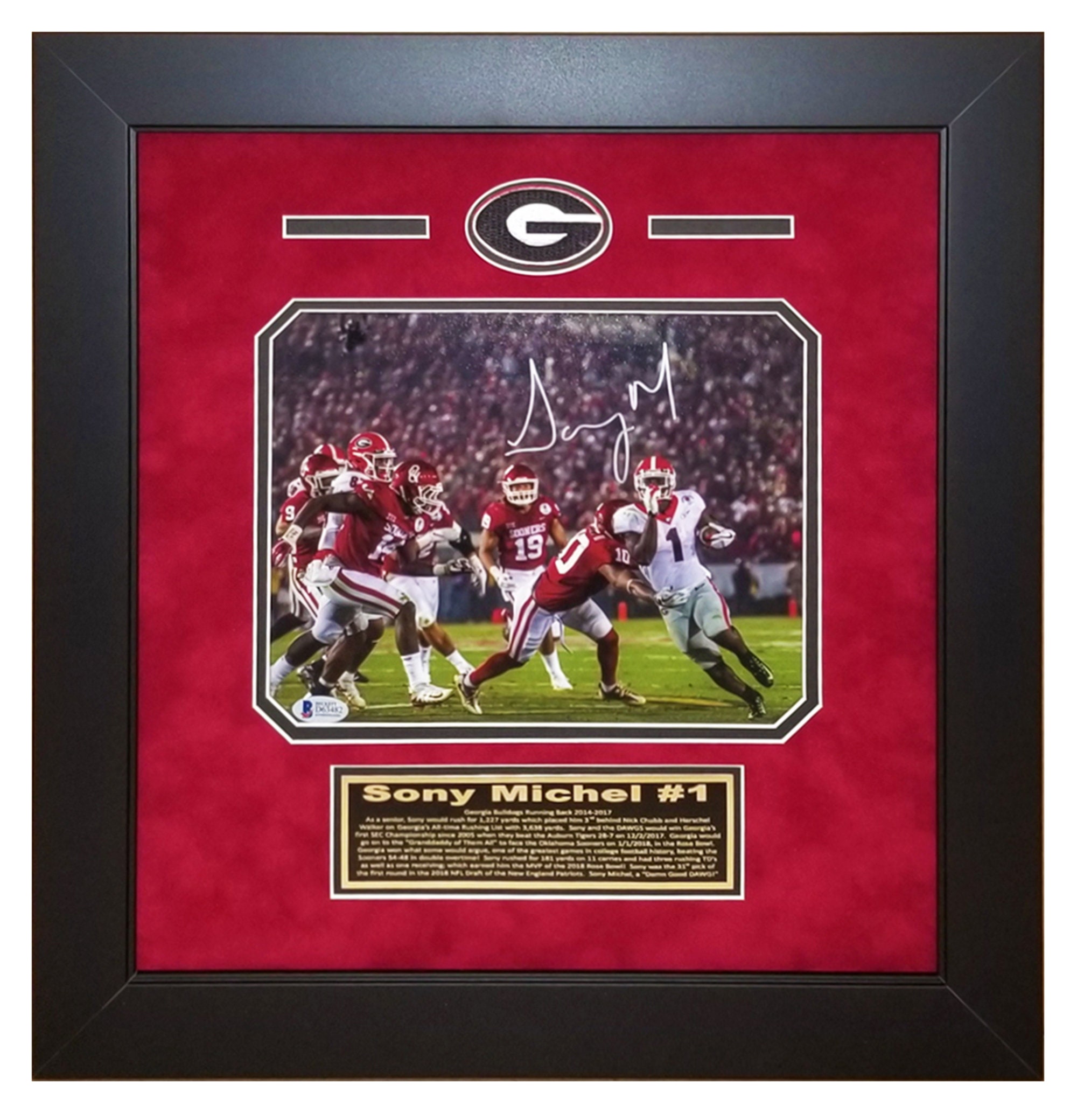 Sony Michel Georgia Bulldogs Rose Bowl Game Winning Touchdown Autographed & Framed 8x10 Photo W Beckett Certificate Of Authenticity