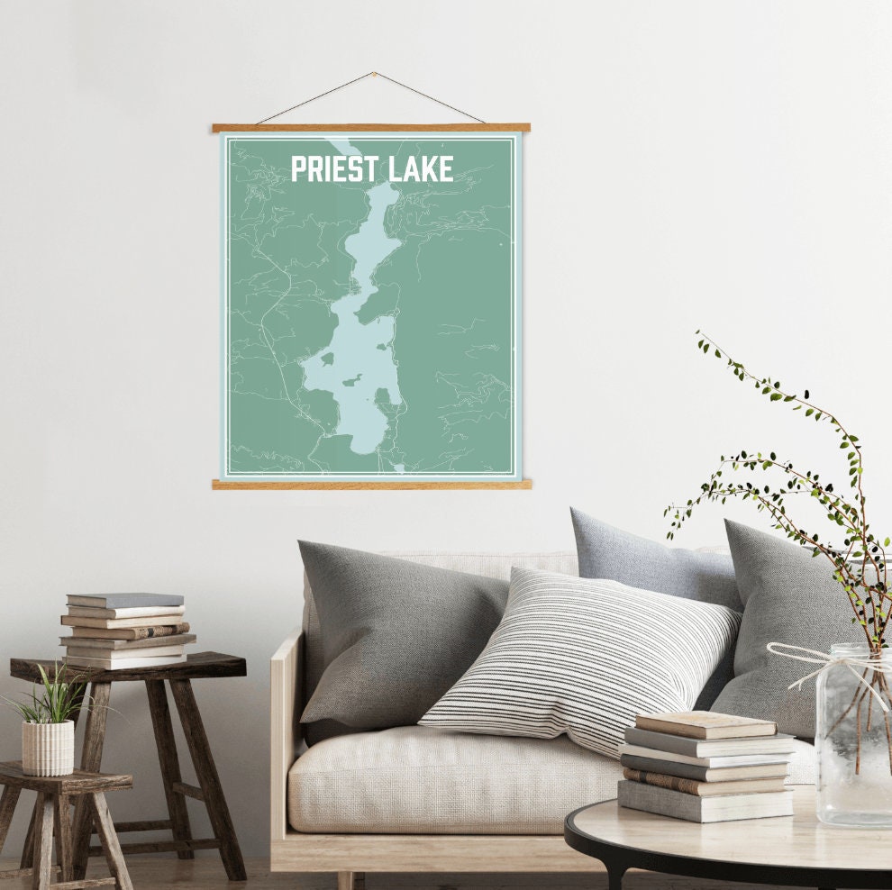 Priest Lake Idaho Street Map Print | Magnetic Poster Frame Printed Marketplace