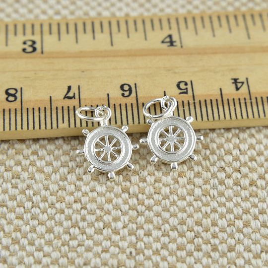 Sterling Silver Rudder Charm, S925 Steering Wheel Charm For Jewelry Making Supplies, Bracelet Earring Necklace