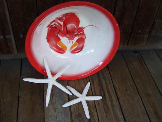 Lobster Red White Enamel Bowl Seafood Enamelware Bon Voyage Clam Bake