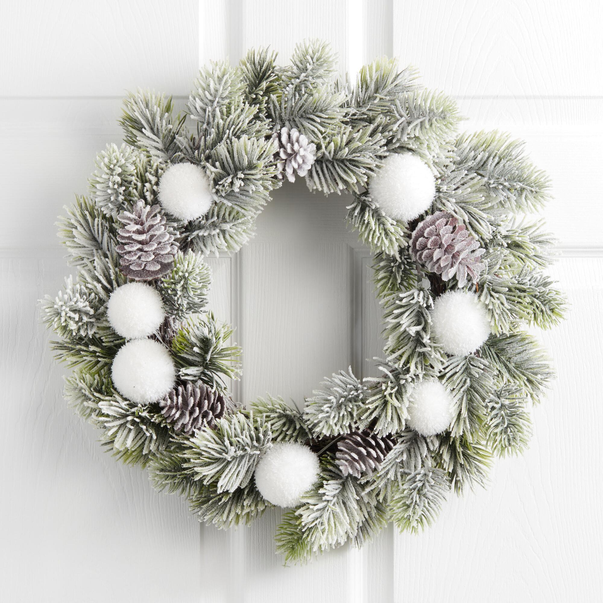 Faux Pine and Snowballs Wreath: White - Acrylic by World Market