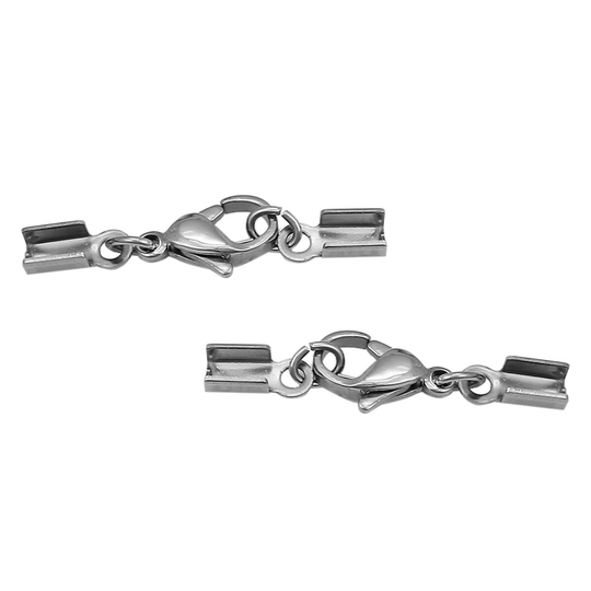 10 Stainless Steel Silver Tone Cord End Crimp Caps With Lobster Clasp, Fits 2.5mm Cord, Leather, Fcl0222