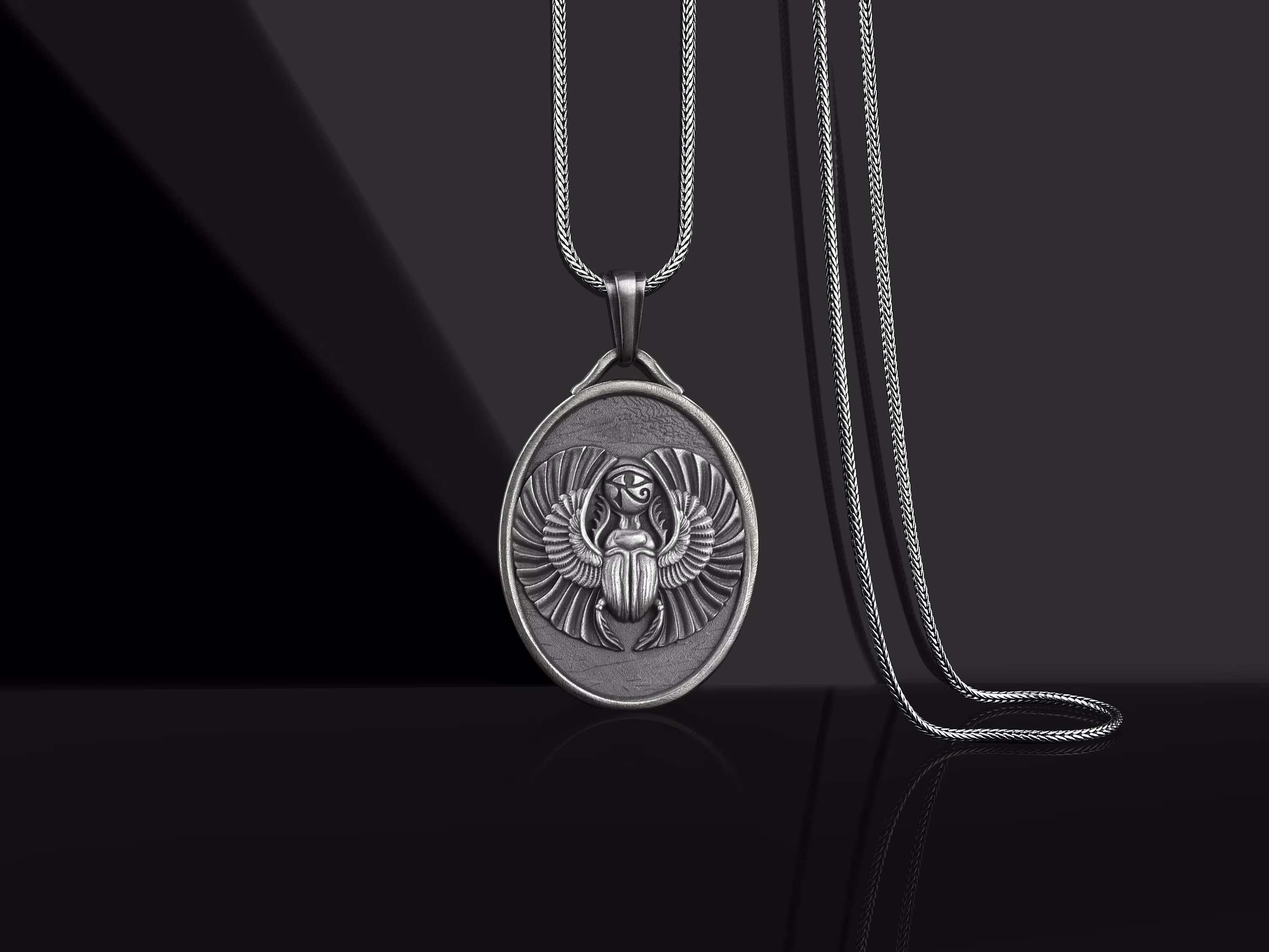 sterling Silver Scarab Necklace, Egyptian Jewelry Scarab, Pendant, Customizable Men Gift