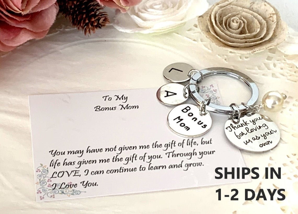 Thank You For Loving Us As Your Own, Bonus Mom Keychain, Bonus Dad Keyring, Step Mom, Dad, Foster Parent, Guardian Gift, Free Shipping Usa