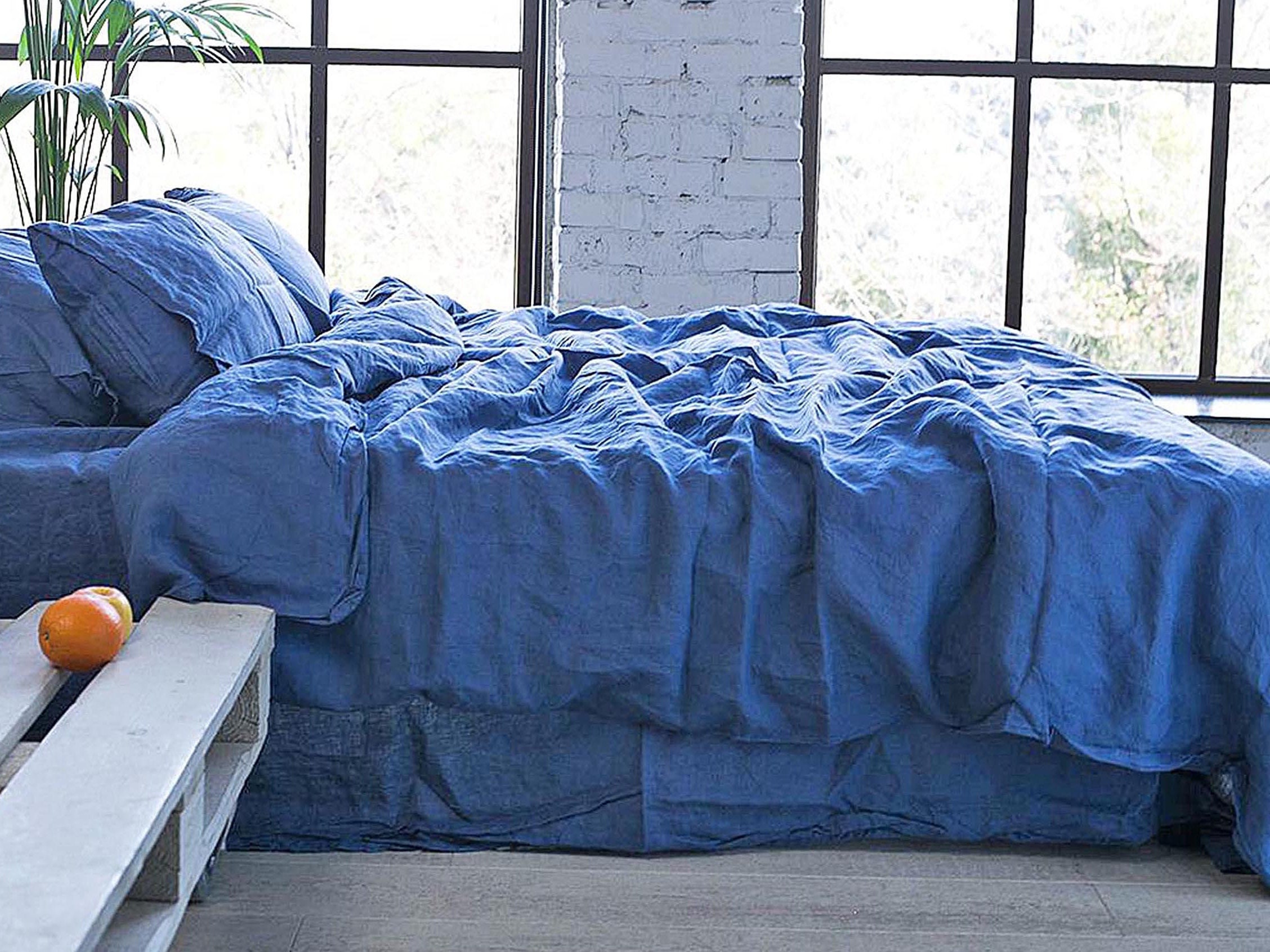 Duvet Cover Organic Royal Blue Linen Bedding Duvet King Queen Full Double Twin Australian Custom Size Natural Linen