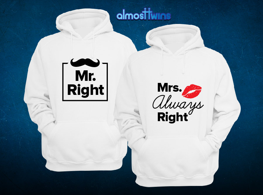 Mr. Right Mrs. Always Matching Hoodies For Couples, Custom Sweatshirts For Engagement, Anniversary & Valentine's Day