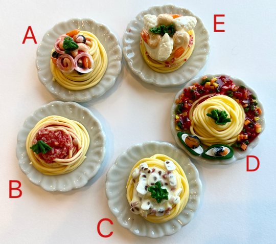 16 Dollhouse Miniature Food Seafood Pasta Spaghetti Tomato/Creamy Alfredo Marinara Sauce Ceramic Plate Dishes Bjd Barbie