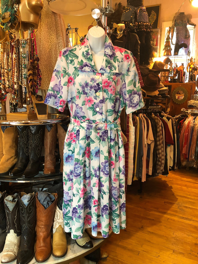 Vintage Poly Blend Floral Dress With Matching Belt