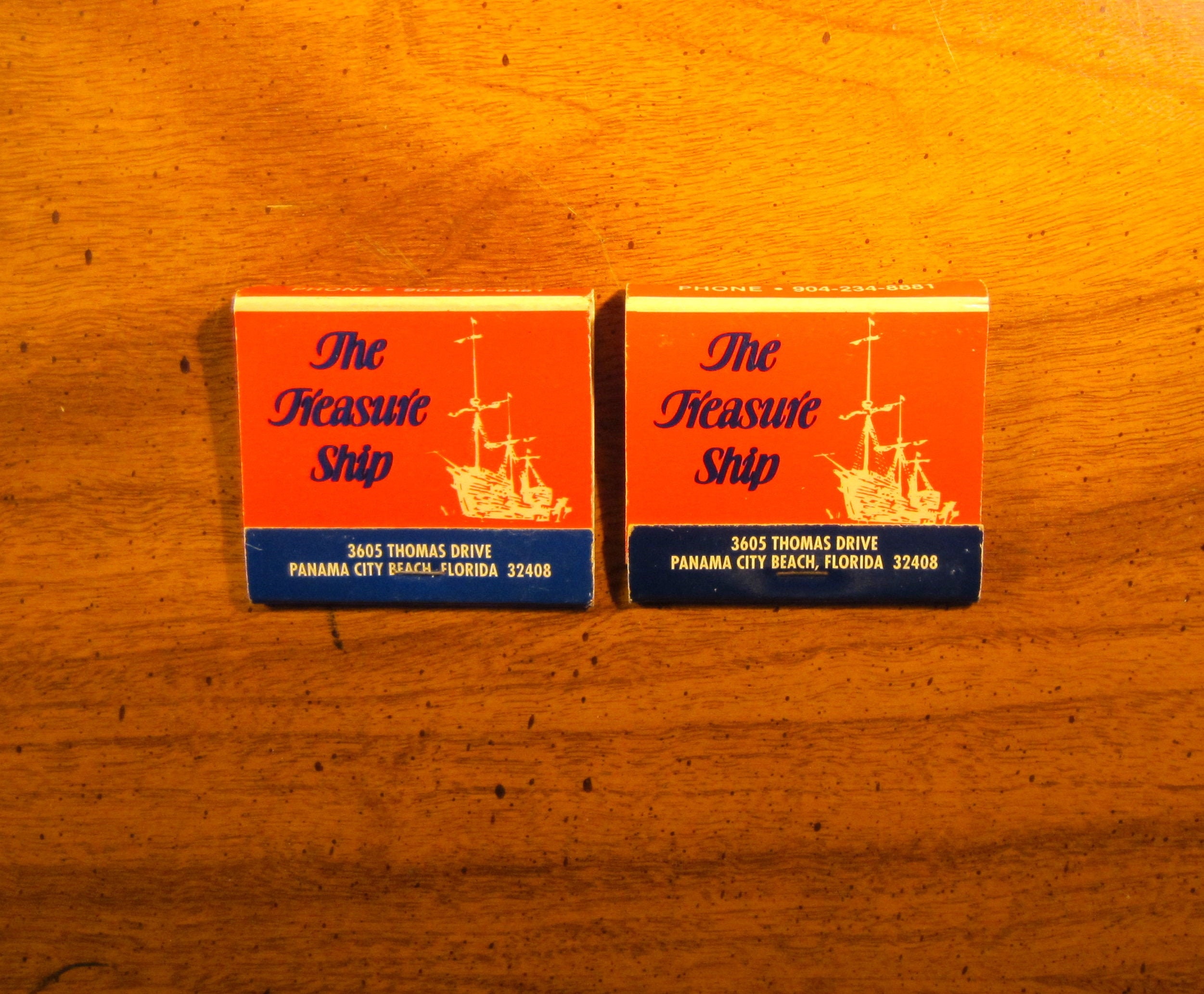 Vintage Matchbooks, The Treasure Ship, Seafood Restaurant, Panama City, Florida, Lot Of 2, Free Ship in Usa