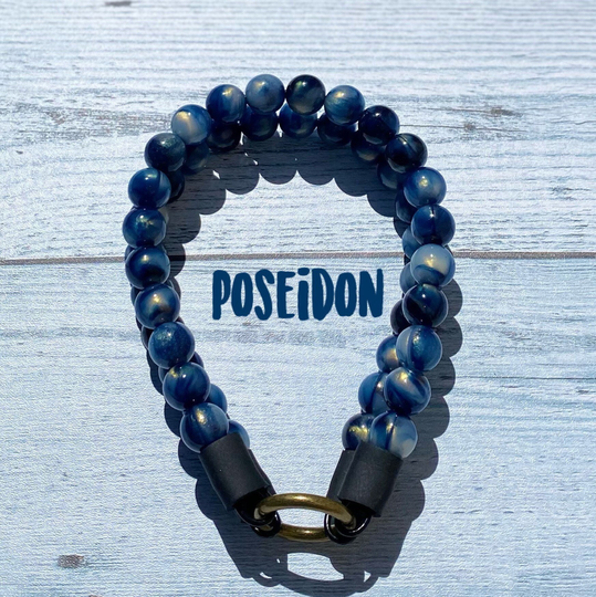 Double Mini Strand, Bead Dog Collar, Poseidon, Marbled Blue, Pearlescent Acrylic Beads, Lightweight, Waterproof, Slip On, Unique