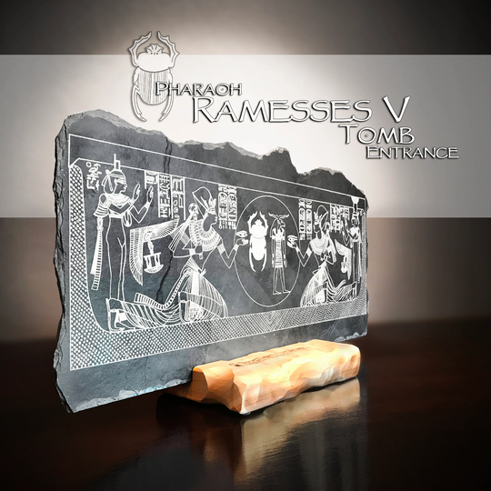 Egyptian Pharoh King Ramesses V Tomb Entrance Hieroglyph Tablet Panel Pictograph On Black Stone