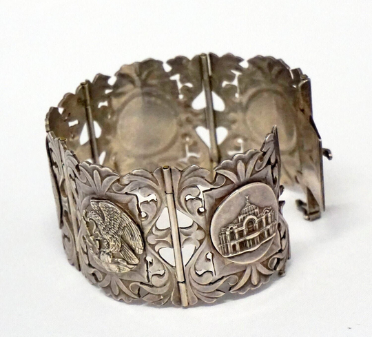 Bold Silver Bracelet Scrollwork Panel Heavy 925 Silver Unisex Bracelet Old Estate Mexico Historical Wide 5 Panels Rare Gift For Her