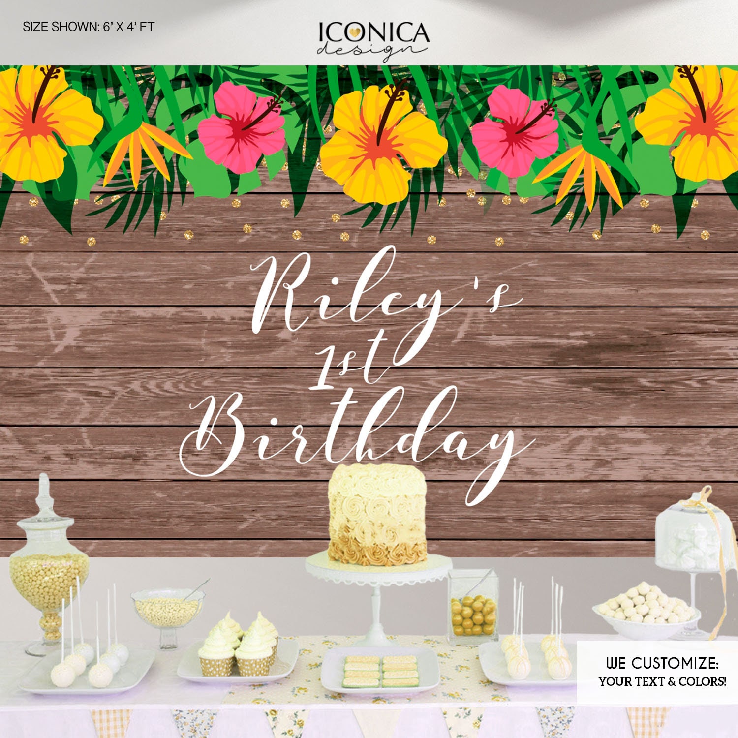 Tropical Luau Party Backdrop Summer Parties - Floral Dessert Table Banner Tiki Pool Printed Or Printable File