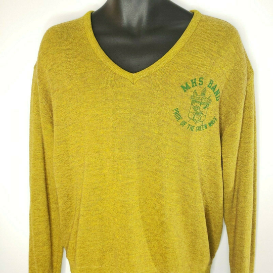Vintage Velva Sheen V Neck Sweater L Mhs Band Yellow Matoon Il