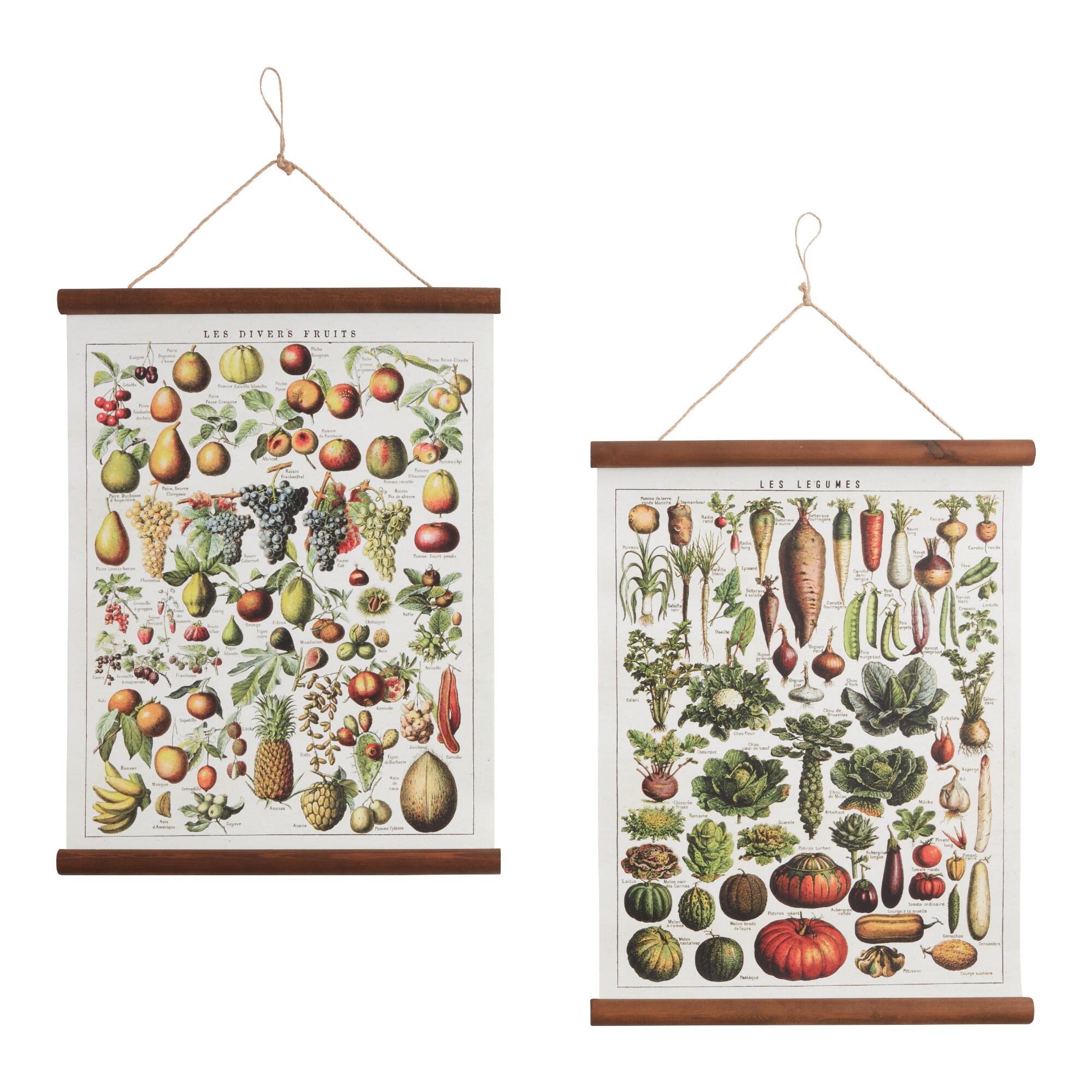 Fruit And Vegetable Linen Scroll Wall Hangings Set of 2: Multi by World Market