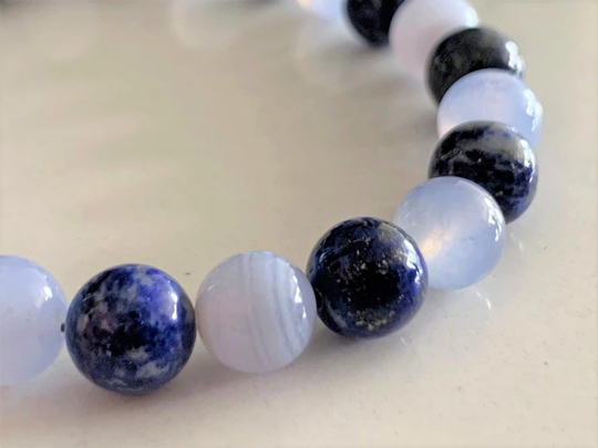 Chakra Bracelet | Lapis Lazuli Blue Lace Agate Stretch Healing Energy Manifestation Balance Protection Gift For Men Women