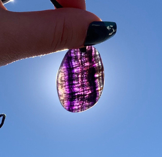 Fluorite Necklace with Adjustable Cord Chain, Free Form Necklace, Polished Stone Chakras, Spiritual Stone, For Focus
