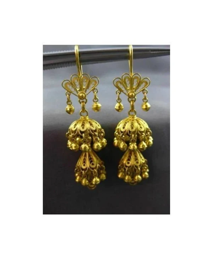 Antique Large 18Kt Yellow Gold Middle Eastern Filigree Chandelier Earrings