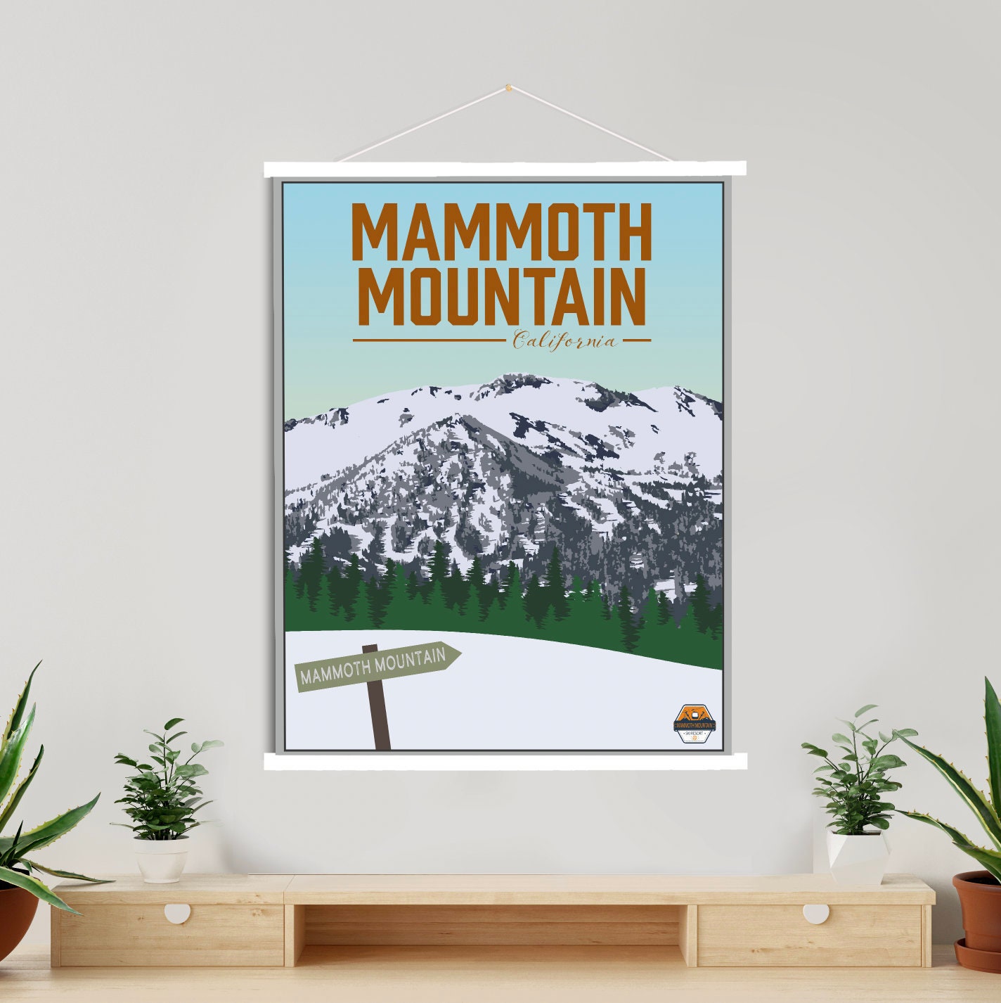 Mammoth Mountain California Ski Resort Illustration Print | Hanging Canvas Of Printed Marketplace
