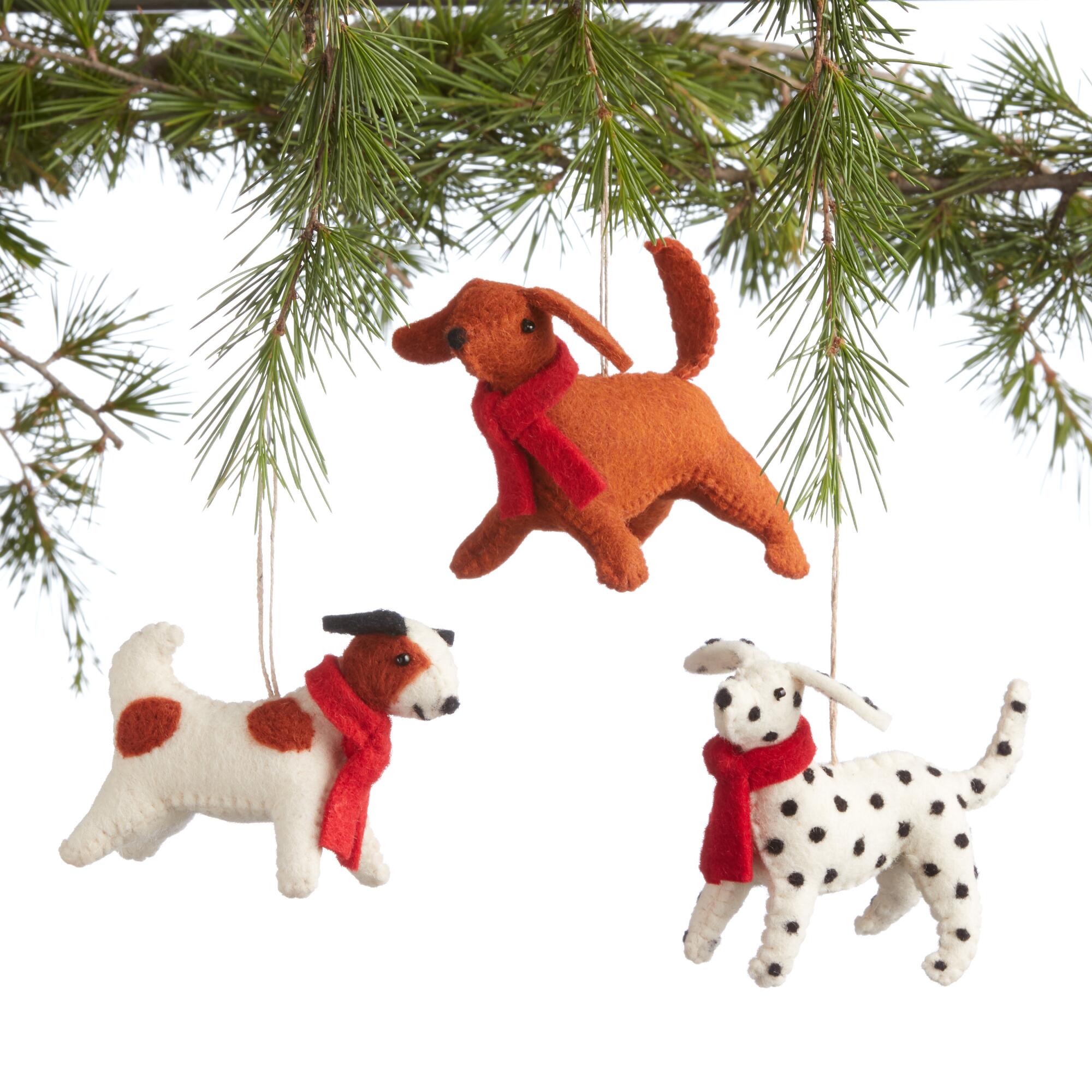 Wool Dog with Red Scarf Ornaments Set of 3: Multi by World Market