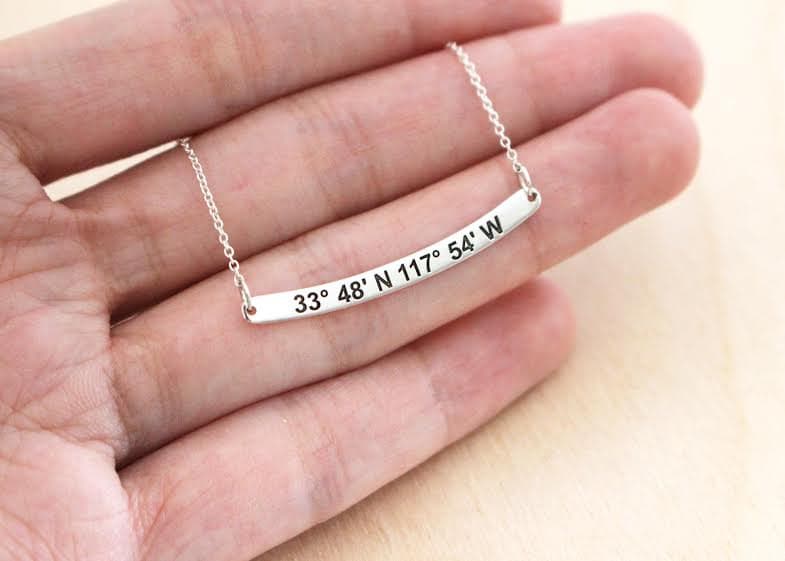 Custom Coordinates Bar Necklace - Latitude - Longitude Coordinate Jewelry-Personalized Christmas Gift