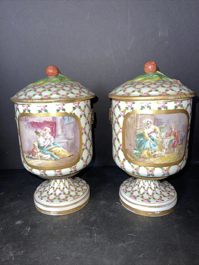 Incredible Large Pair Genuine 18Th Century Sevres Porcelain 9" H