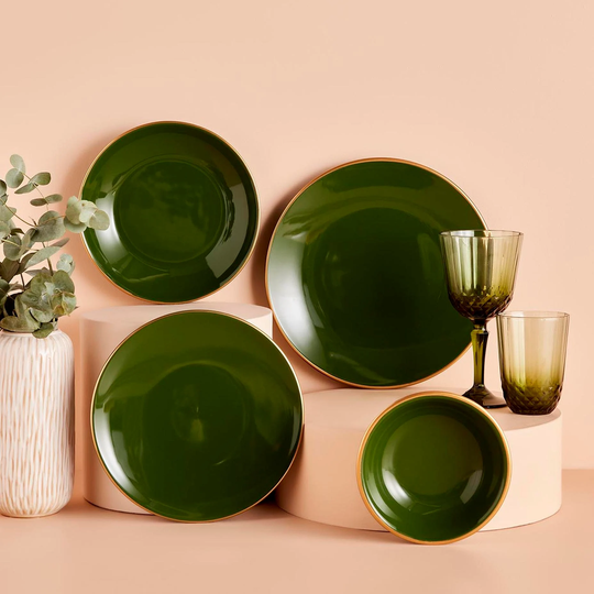 Dinnerware Set, Dinner Plate Sets 24 Pieces 6 Person Ceramic Set Salad Pasta Soup Bowls, Serving Tableware