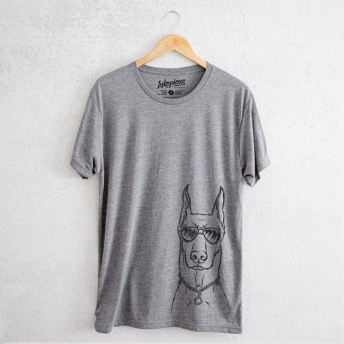 Ace The Doberman - Tri-Blend Unisex Crew Grey Illustrated Shirt, Dog Lover Gift, Mama Tshirt, Love My Dog, Gift For Her