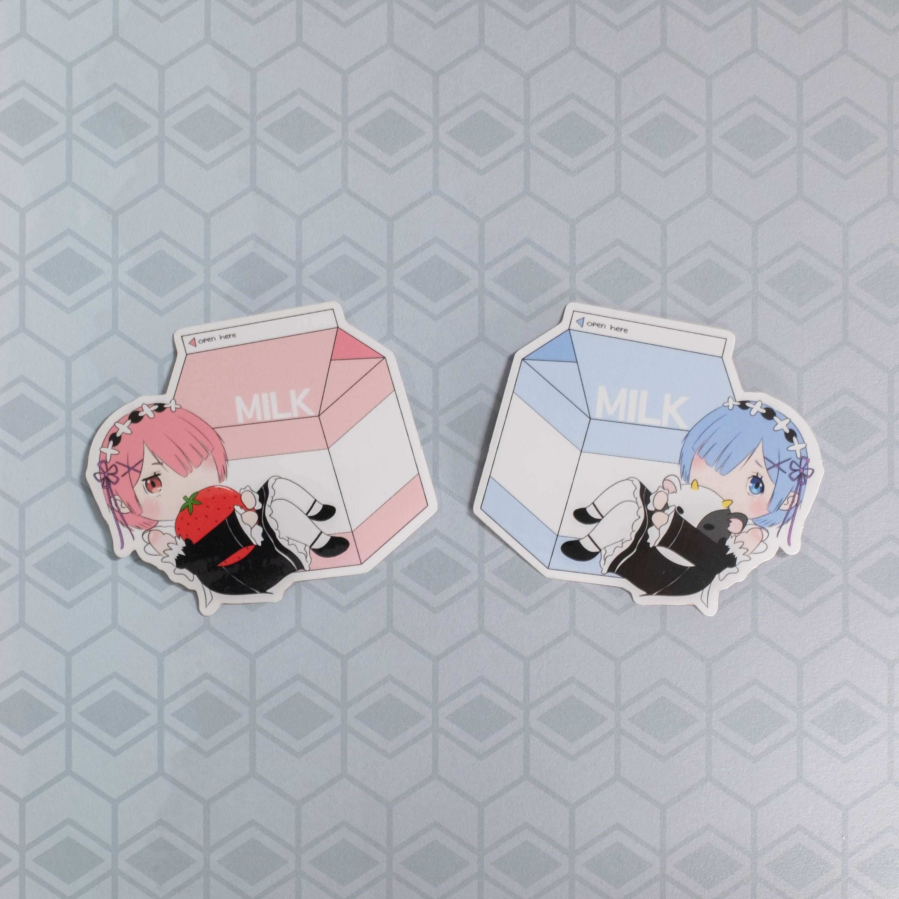 Rezero Anime Rem & Ram Milk Vinyl Sticker Decal - Water Bottle, Laptop, Phone Decoration, Car Decal