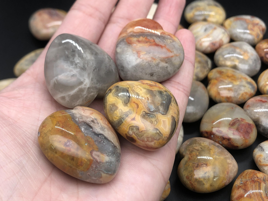 10Pc Natural Hand Carved Crazy Agate Heart,quartz Crystal,crystal Gift, Crystal Heart,crystal Healing