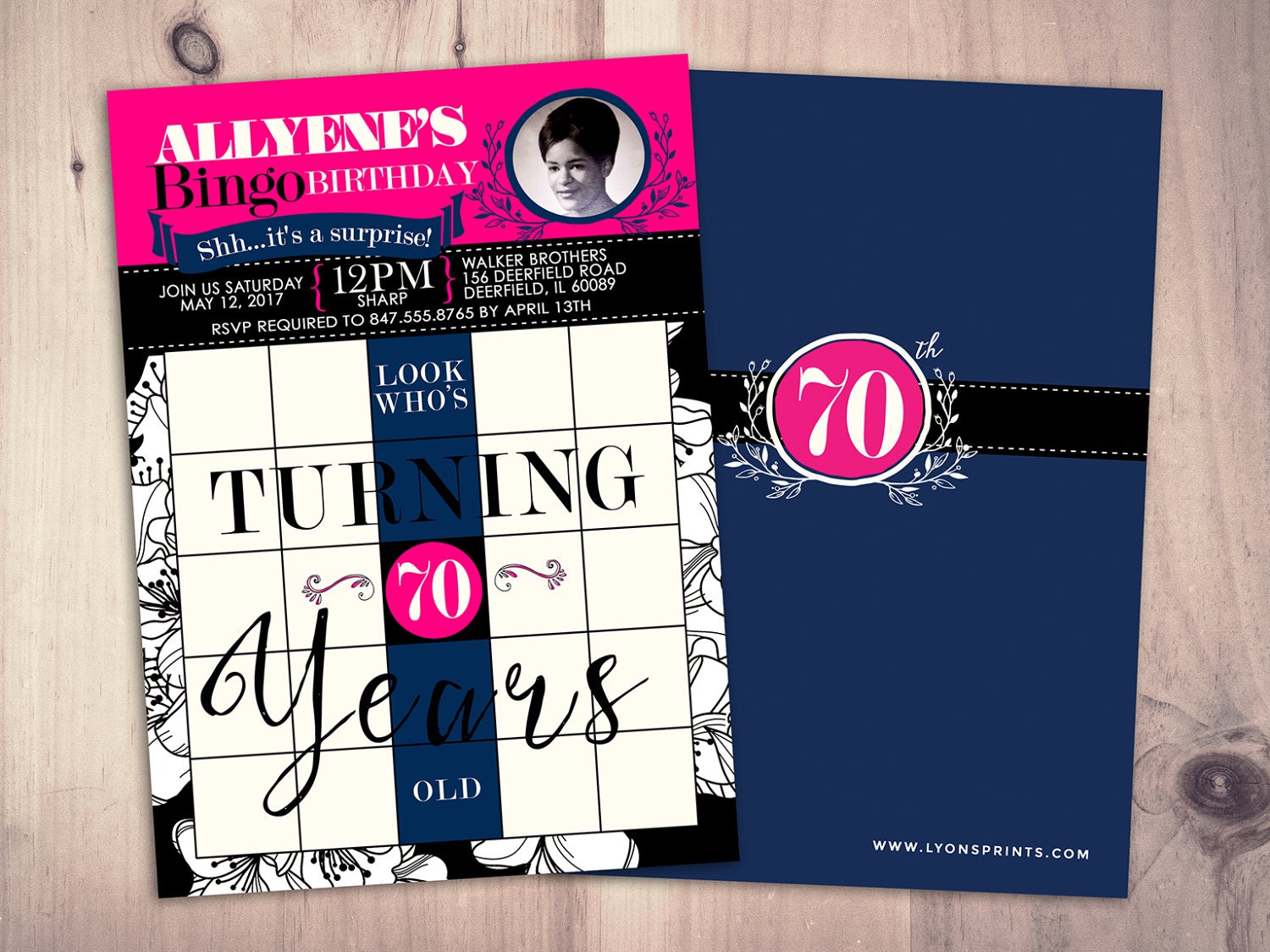 Bingo Card Birthday Invitation, Surprise Party, 30Th, 40Th, 50Th, 60Th, 70Th, Party Game