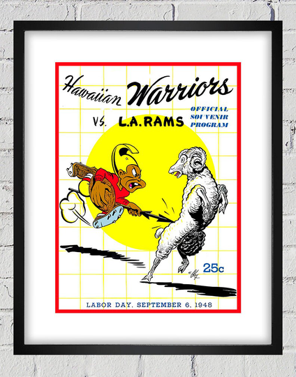 1948 Vintage Los Angeles Rams - Hawaiian Warriors Football Program Cover Digital Reproduction Print Or Matted Framed