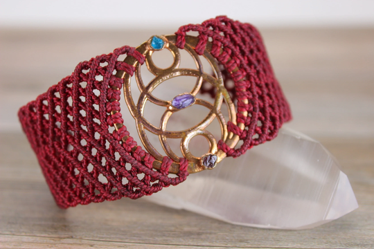 Macrame Sacred Geometry Bracelet // Happyhempin Collaboration Apatite, Amethyst Garnet Raw Stones