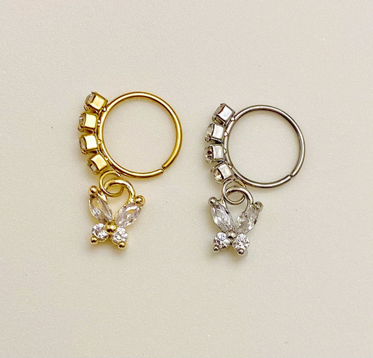 Dangle Butterfly Nose Hoop, Nose Ring, Jewelry, Dangle Ring