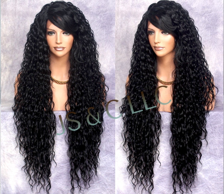 38 Extra Long Full Human Hair Blend Lace Front Wig With Beautiful Spiral Waves & Feathered Bangs Heat Safe Blonde Mix Safe